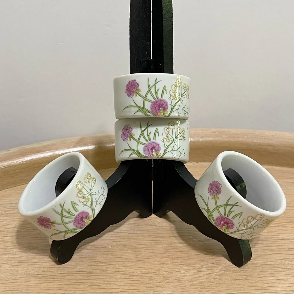Vintage Herbs & Spices by Shafford Japan Porcelain Floral Napkin Rings Set of 4